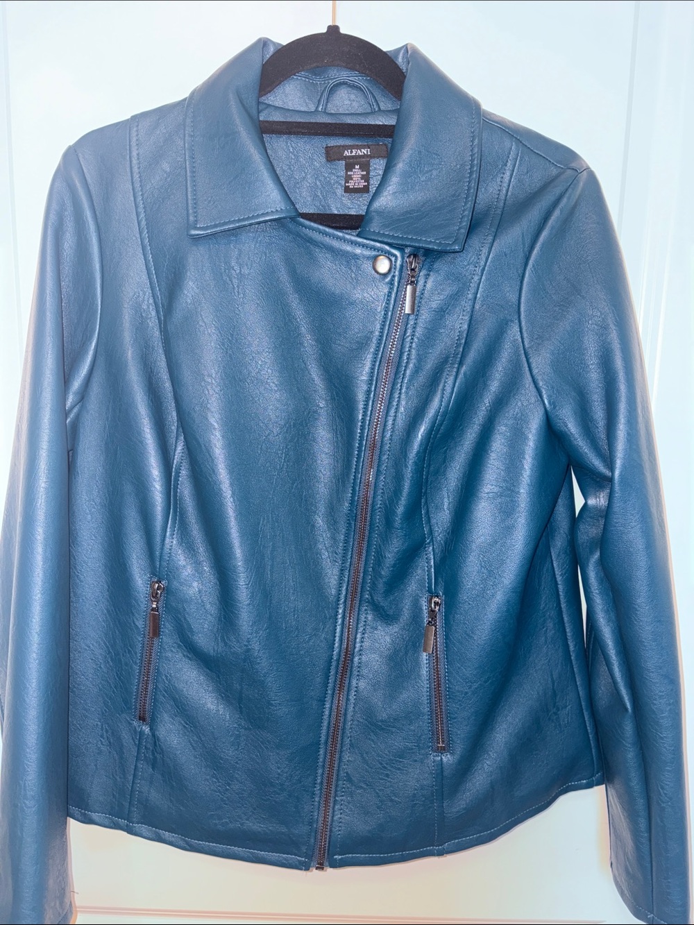 Alfani Teal Asymmetrical Leather Jacket